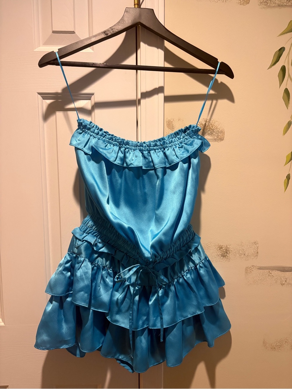 The Pants Store Strapless Shiny Blue Dress
